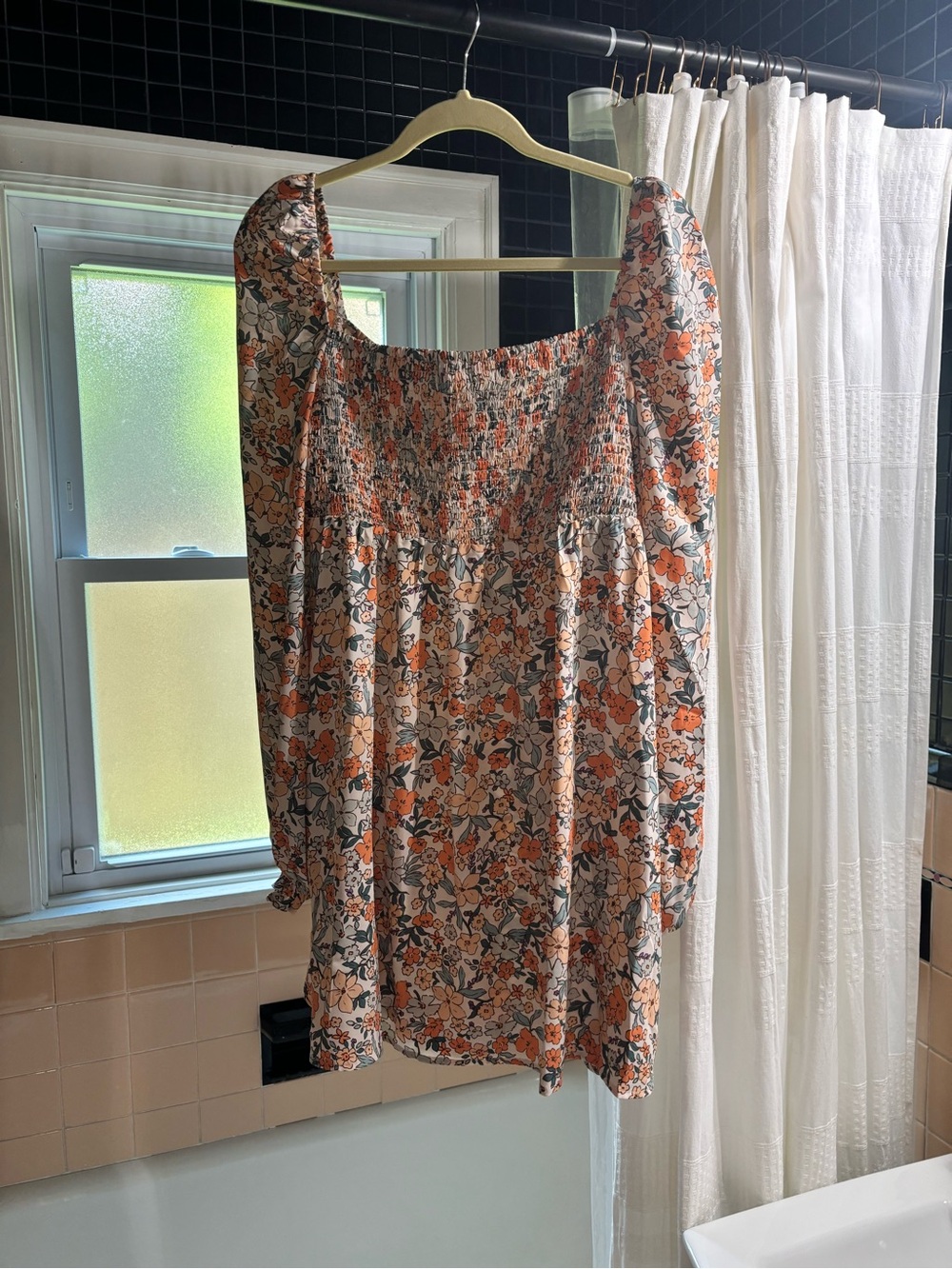 Floral Peasant dress in Cream and Orange 🍊